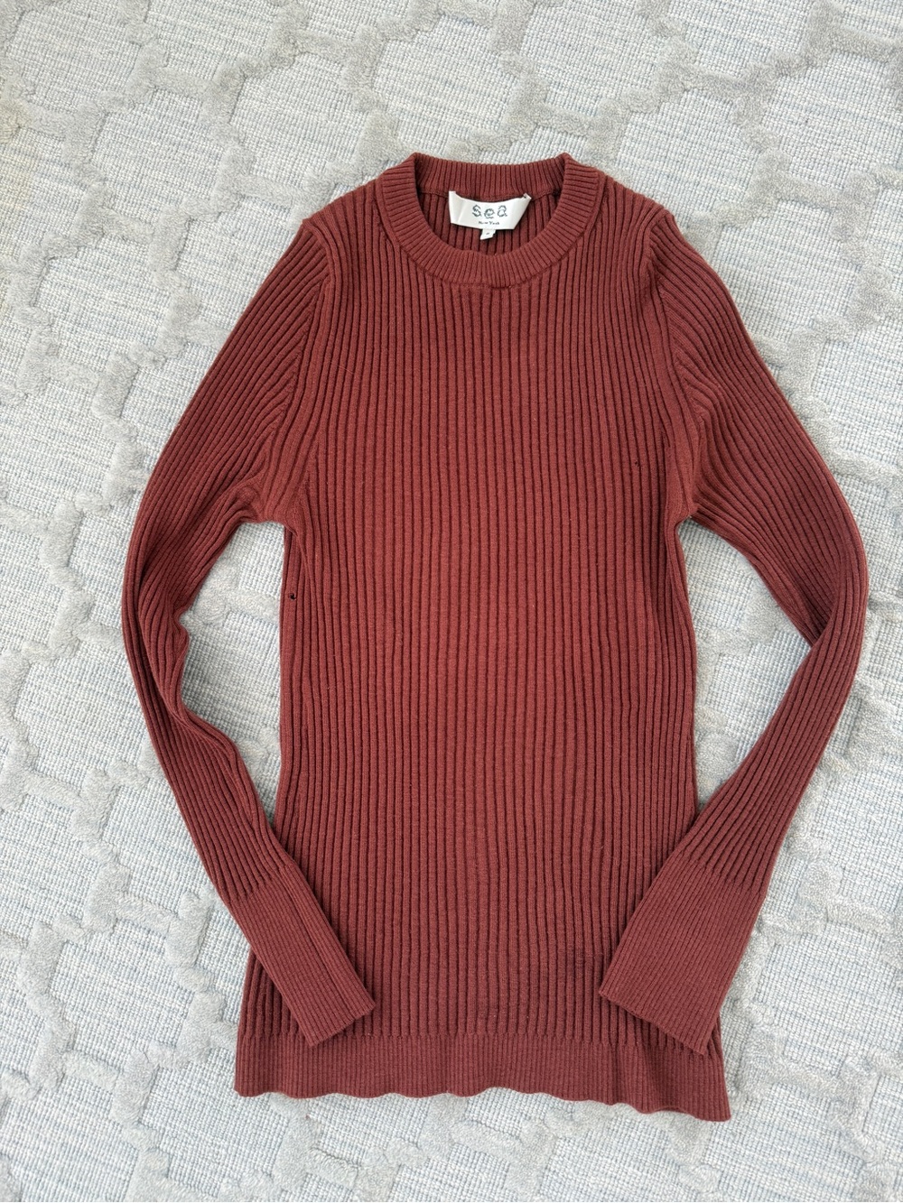 Sea Ribbed Crewneck Sweater - Rust